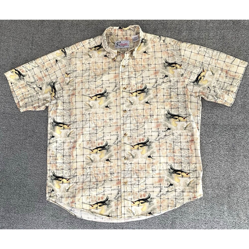 World Wide Sportsman Men's Button Down Shirt Short Sleeve Fishing Casual Size M